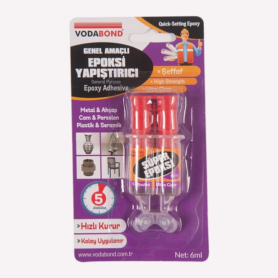 Vodabond Şırınga Epoxy 2K Genel Amaçlı Yapıştırıcı Şeffaf 6ML   

