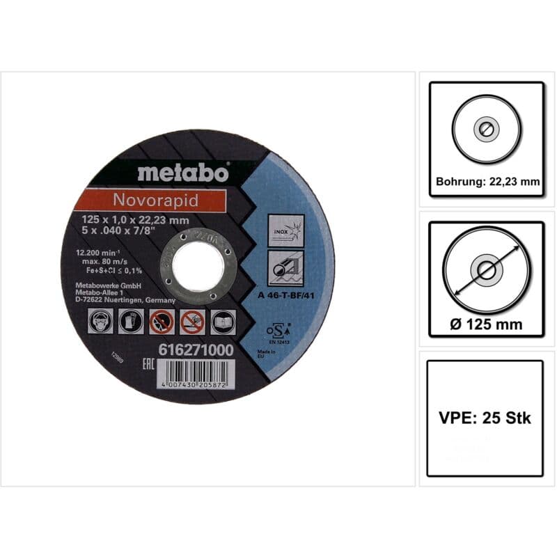 NOVORAPİD 125X1,0X22,23 İNOX KESME DİSKİ DÜZ GÖBEK