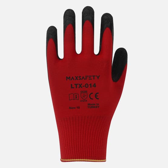 Maxsafety MXLTX-014-10 Lateks Eldiven(Kırmızı-Siyah)