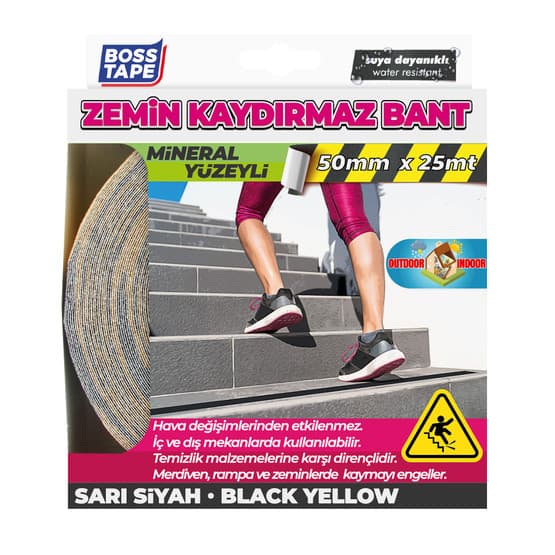Boss Tape Sarı-Siyah  Zemin Kaydırmazlık Bandı 