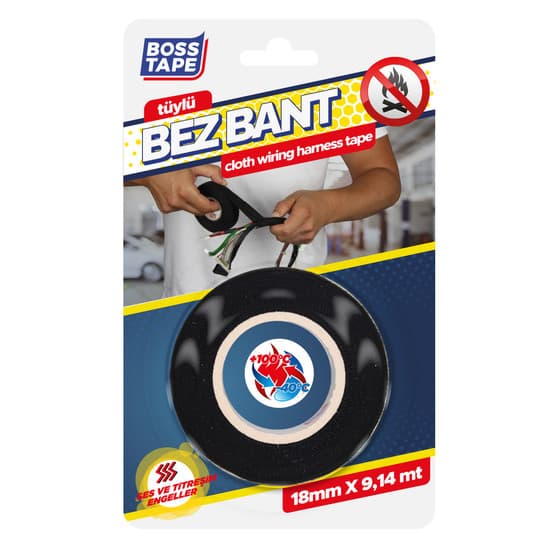 Boss Tape Tüylü Bez Bant Siyah 18 mm x 9,14 mt