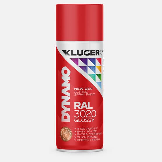Kluger Dynamo Akrilik Düz Sprey Boya Bayrak Kımızı RAL 3020 400 ML