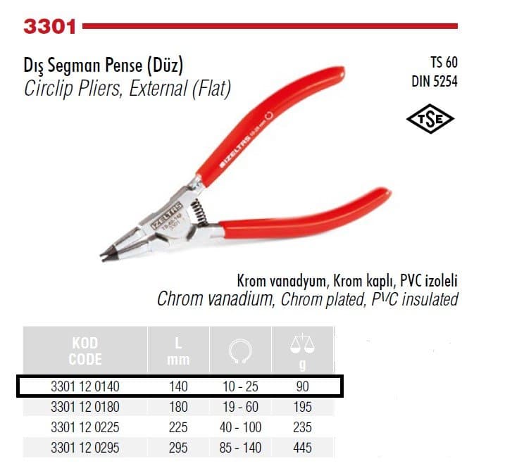 DIŞ SEGMAN PENSİ YAYLI DÜZ 140MM