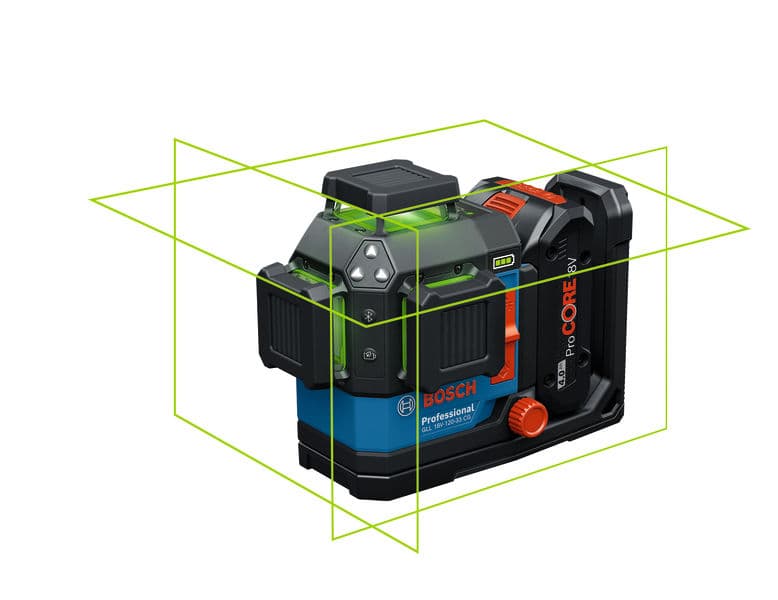 BOSCH YEŞİL LAZER DİSTOMAT GLL 18V-120-33 CG 3X360 DERECE 35 MT ALICISIZ 18V 1X4.0 AH TEK AKÜLÜ SET