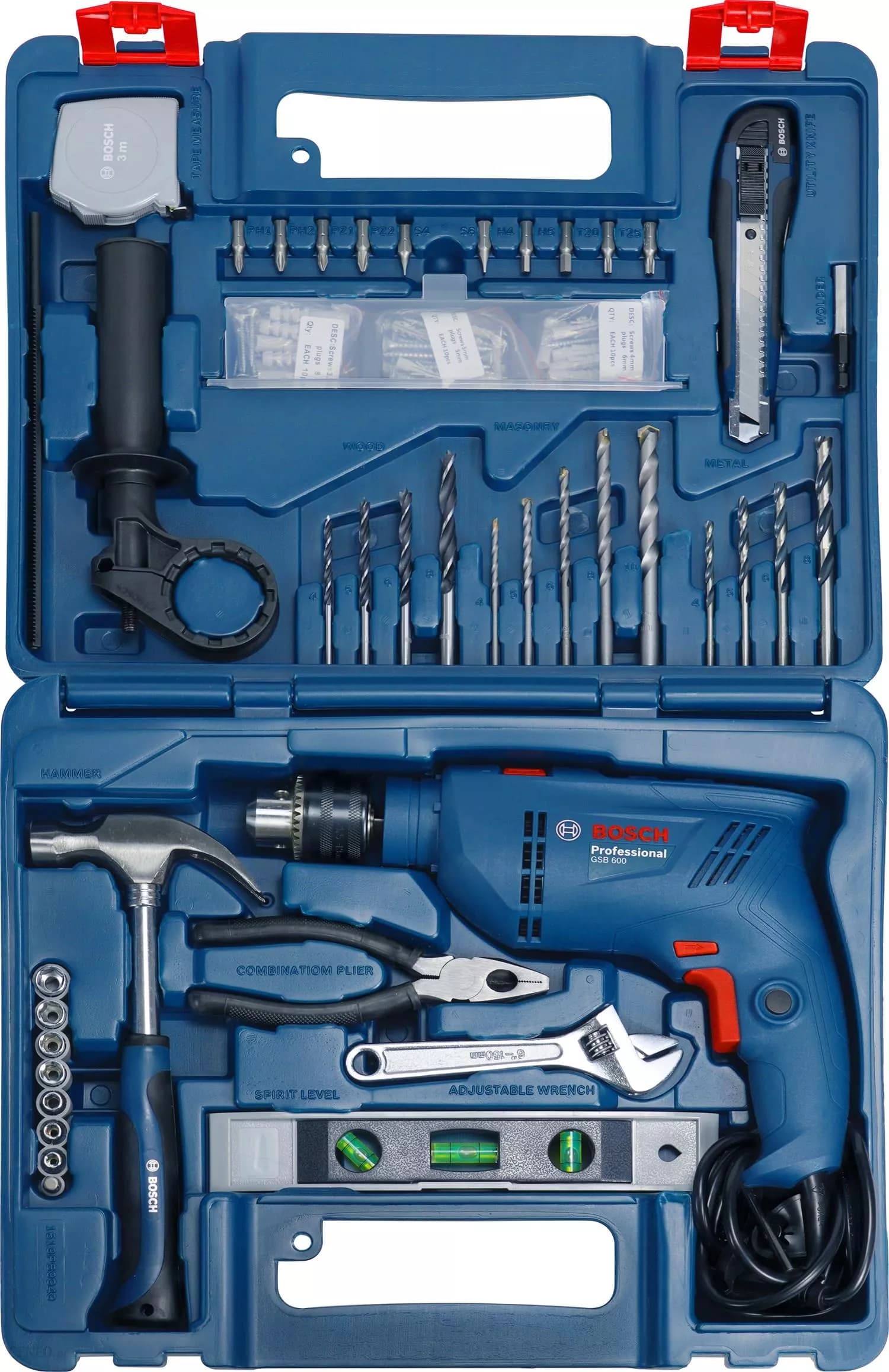 BOSCH GSB 600 DARBELİ MATKAP + 100 PARÇA AKSESUAR SETİ
