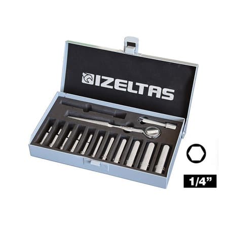 1107006014 İZELTAŞ 1/4" ALTI KÖŞE DERİN LOKMA ANAHTAR TAKIMI 14 PC