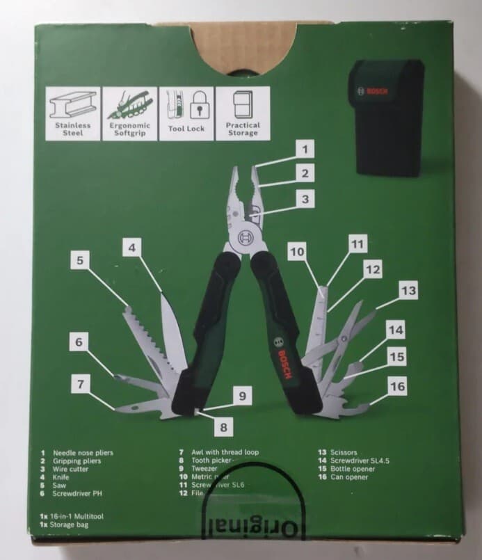 BOSCH YEŞİL SERİ ÇOK FONSİYONLU ÇAKI 16 ÖZELLİK