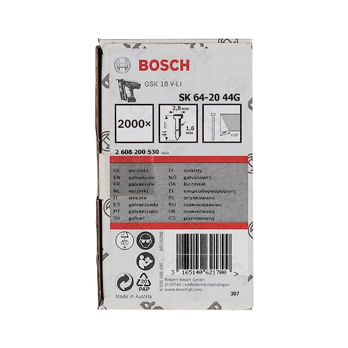 BOSCH BAŞSIZ ÇİVİ 20 D. 44 MM GALVANİZLİ 2000Lİ