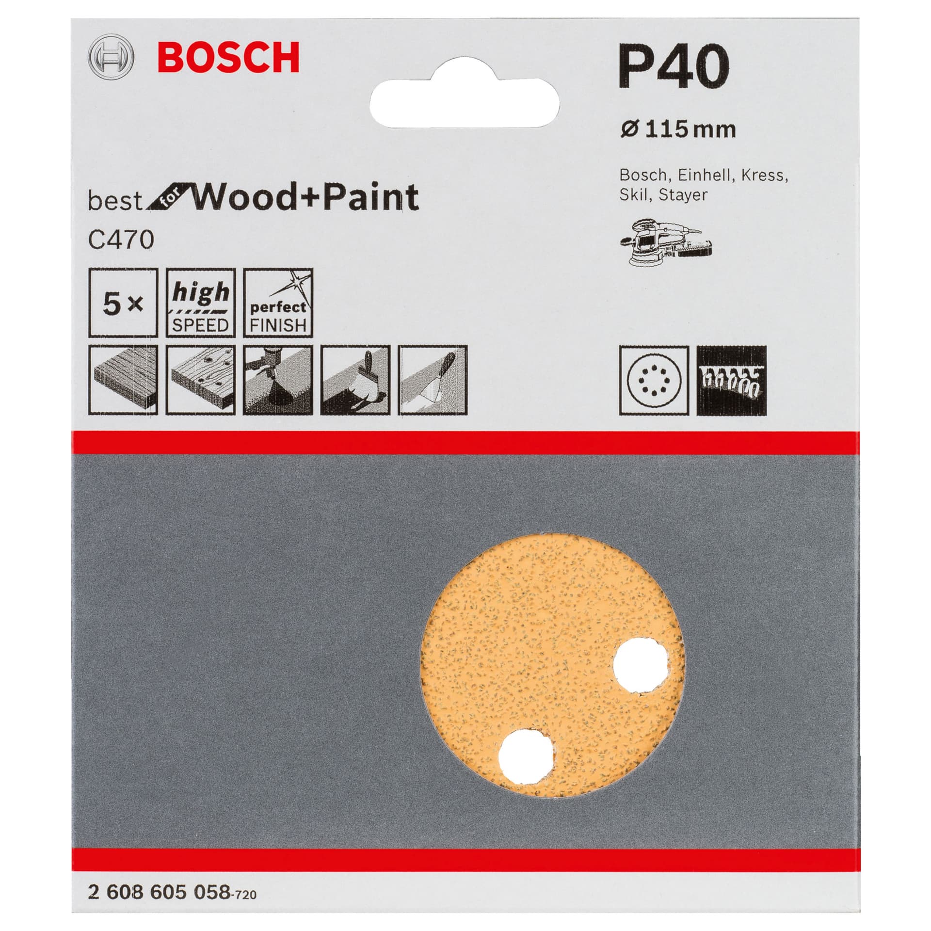 BOSCH CIRT ZIMPARA 115MM 40 KUM 8 DELİK 5 Lİ PAKET