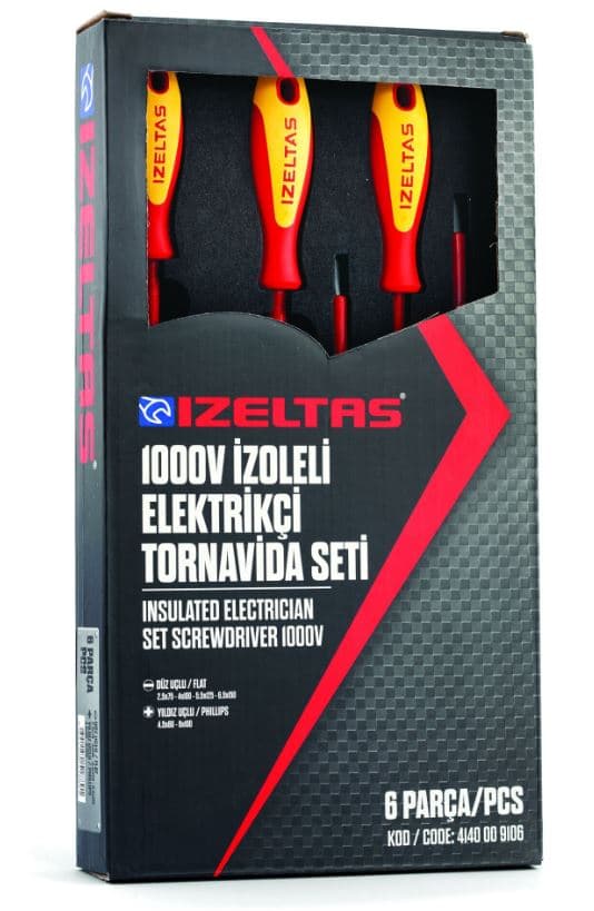4140009106 İZELTAŞ ELEKTRİKÇİ İZOLE TORNAVİDA SETİ 1000V 6 PARÇA