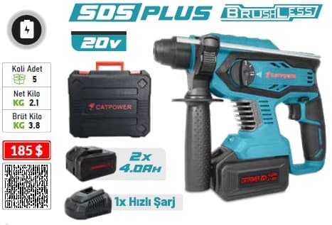 CAT4125SET CATPOWER KÖMÜRSÜZ AKÜLÜ KIRICI DELİCİ Lİ-İON (SET) 20V 2X4.0 AH
