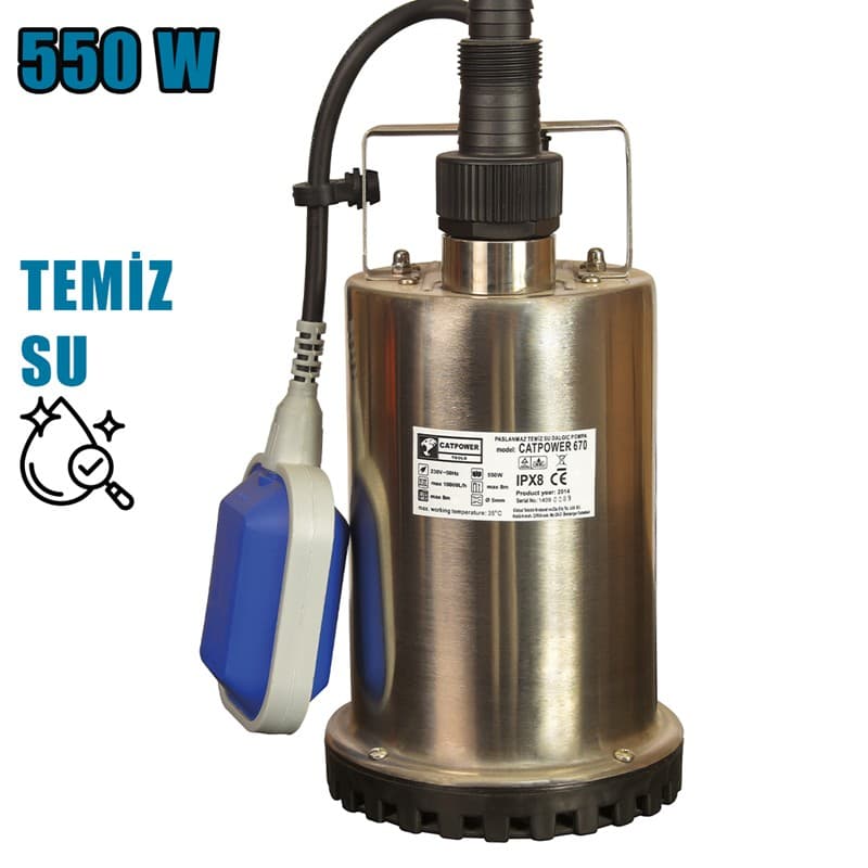 CAT670 CATPOWER PASLANMAZ TEMİZ SU DALGIÇ POMPA 10 TON 550W