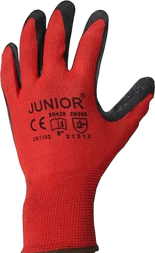 DKST09 JUNIOR KIRMIZI SİYAH TIRTIKLI ELDİVEN NO:9