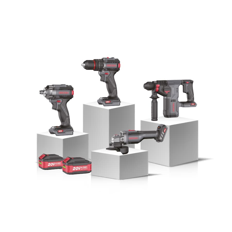 GRX9202S GROGH 4'LÜ COMBO SET2 DARBELİ MATKAP/SOMUN SIKMA/AVUÇ TAŞLAMA/KIRICI DELİCİ 20V 2X4.0AH
