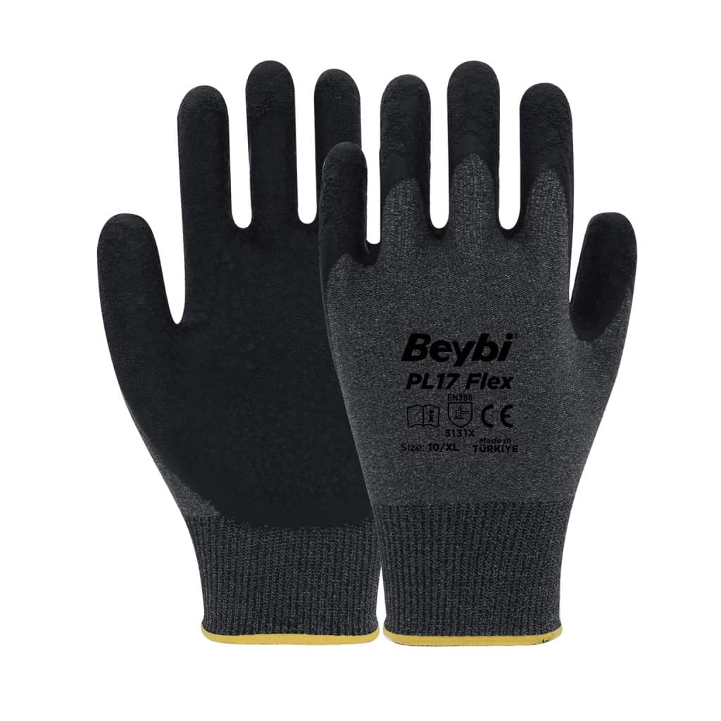 BEYBİ PL-17FLEX LİKRALI LATEKS ELDİVEN GRİ-SİYAH NO:10