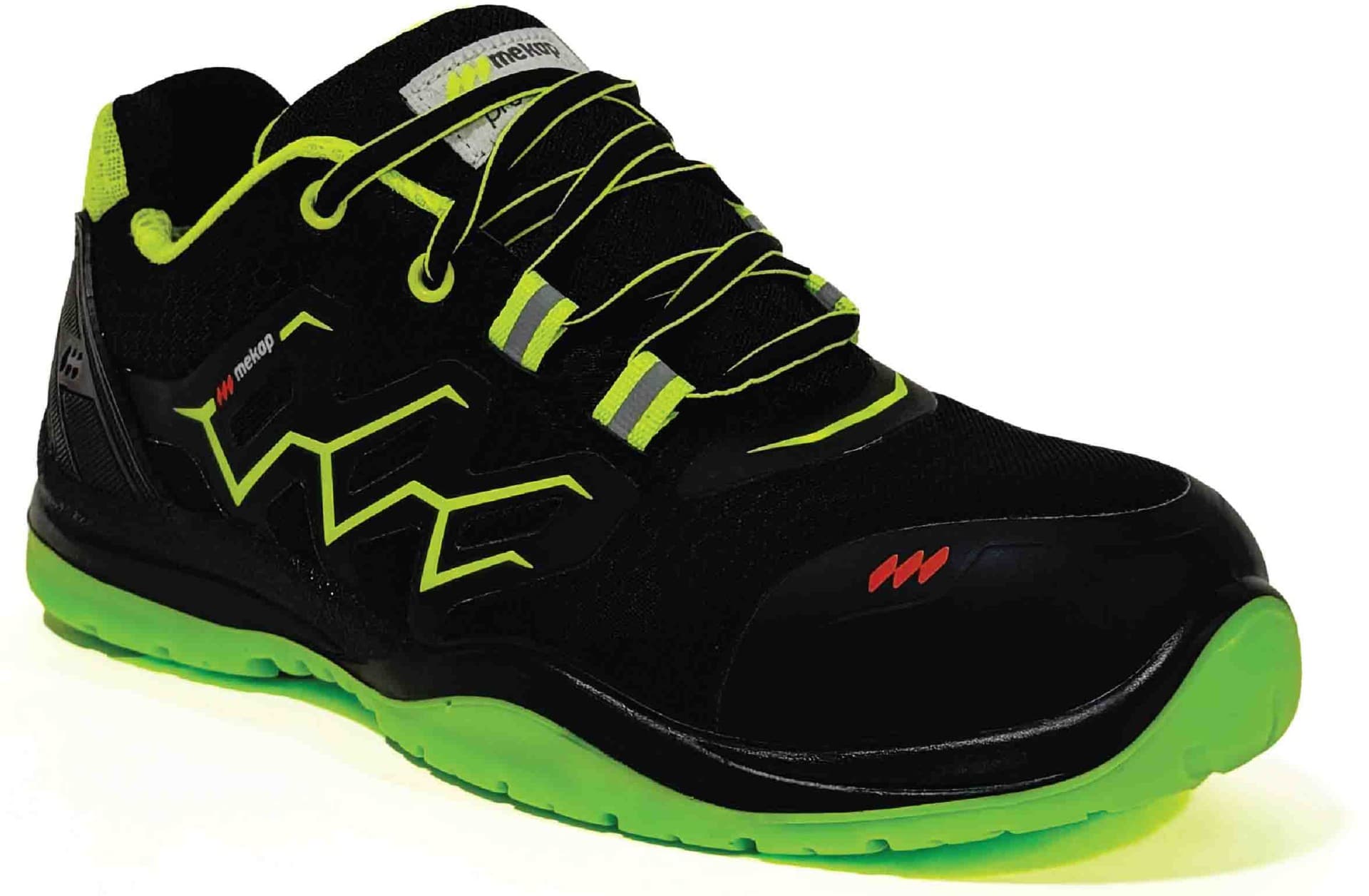 RMK91-038 MEKAP NEON MİKROFİBER DERİ ALÜMİNYUM BURUN S1 SİYAH-YEŞİL AYAKKABI NO:38