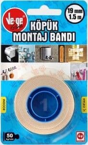 VE-GE ÇİFT TARAFLI KÖPÜK MONTAJ BANDI İÇ ORTAM-INDOOR NO:1 19 MM*1,5 MT