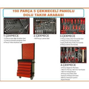 I-ZET 190 PARÇA 5 ÇEKMECELİ PANOLU DOLU TAKIM ARABASI KIRMIZI