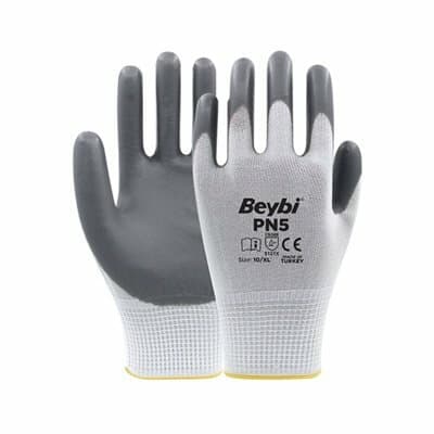 Beybi Pn5 Poly Astar Nitril Gri/Beyaz Eldiven No:10