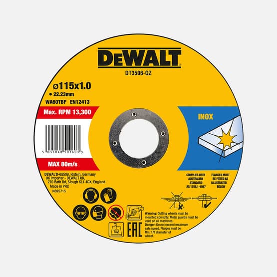 Dewalt Dt3506-Qz 115Mm X 1Mm Paslanmaz Çelik Kesme Diski (10’Lu Set)