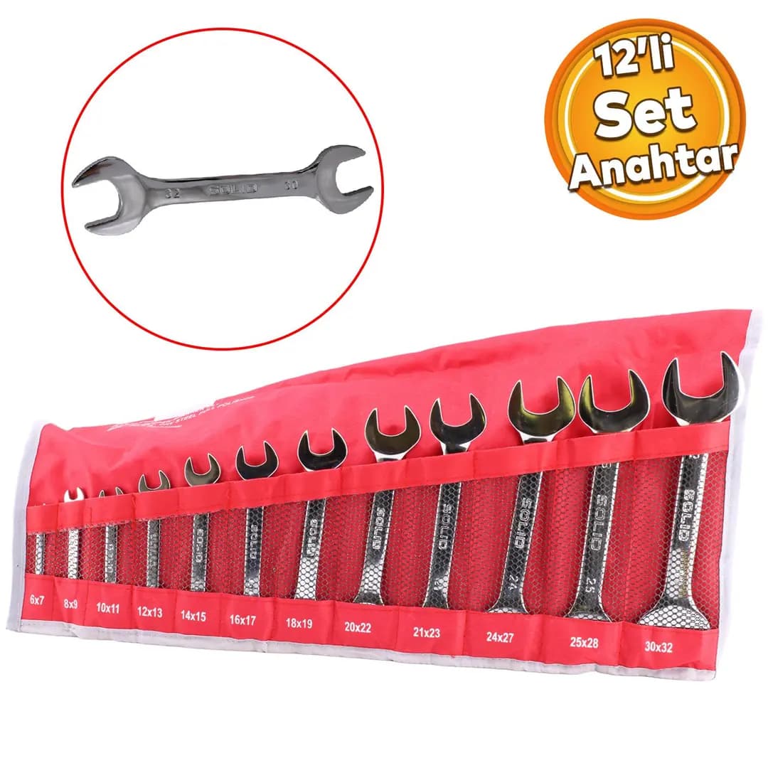 GKP12 SOLID İKİ AĞIZ ANAHTAR TAKIMI 12 PARÇA PARLAK