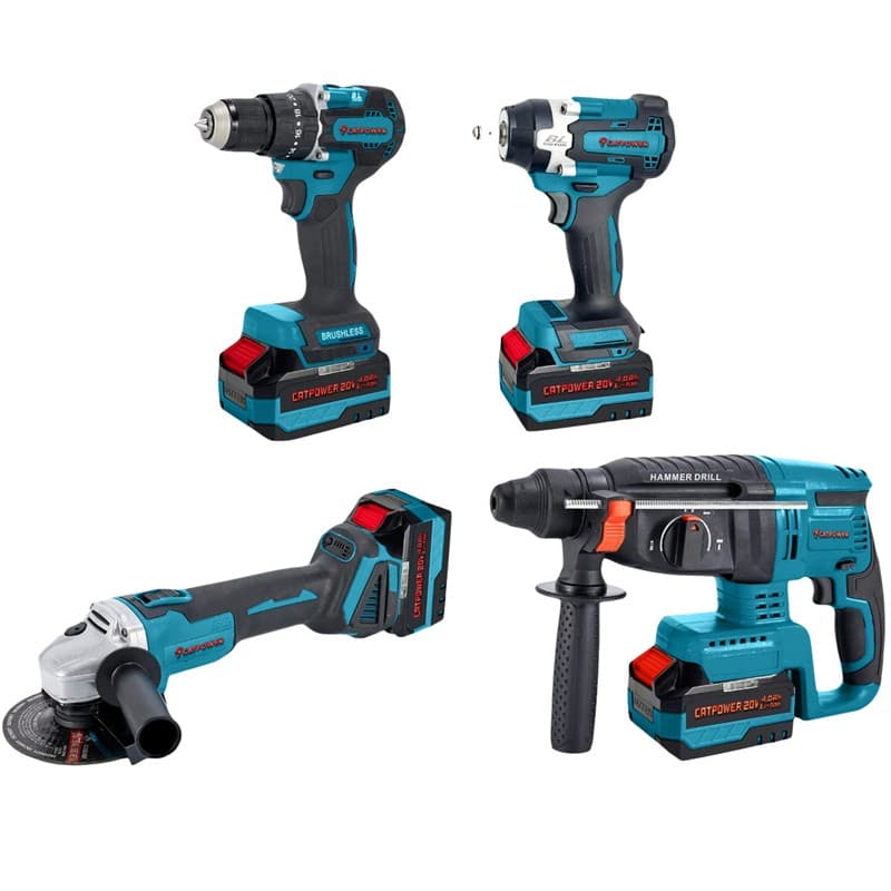 CAT1580 CATPOWER KÖMÜRSÜZ AKÜLÜ 4'LÜ SET MATKAP, SOMUN SIKMA,KIRICI DELİCİ, AVUÇ TAŞLAMA 20V 3X4.0A