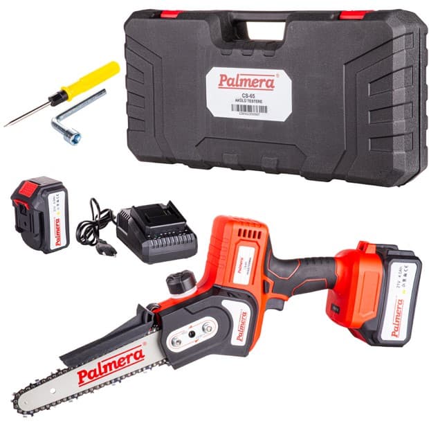 PALMERA CS-65 AKÜLÜ ZİNCİRLİ TESTERE 21V 2X4.0 AH+ŞARJ CİHAZI 18CM KILAVUZ ZİNCİR 1/4'' 23.5 DİŞ