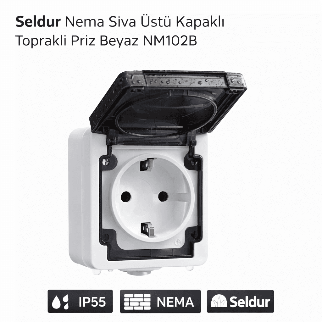 NM102B NEMA SIVA ÜSTÜ KAPAKLI TOPRAKLI PRİZ