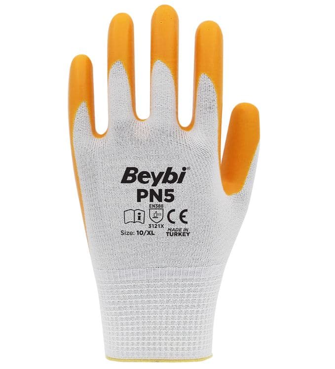BEYBİ PN5 NİTRİL ELDİVEN SARI-BEYAZ NO:10