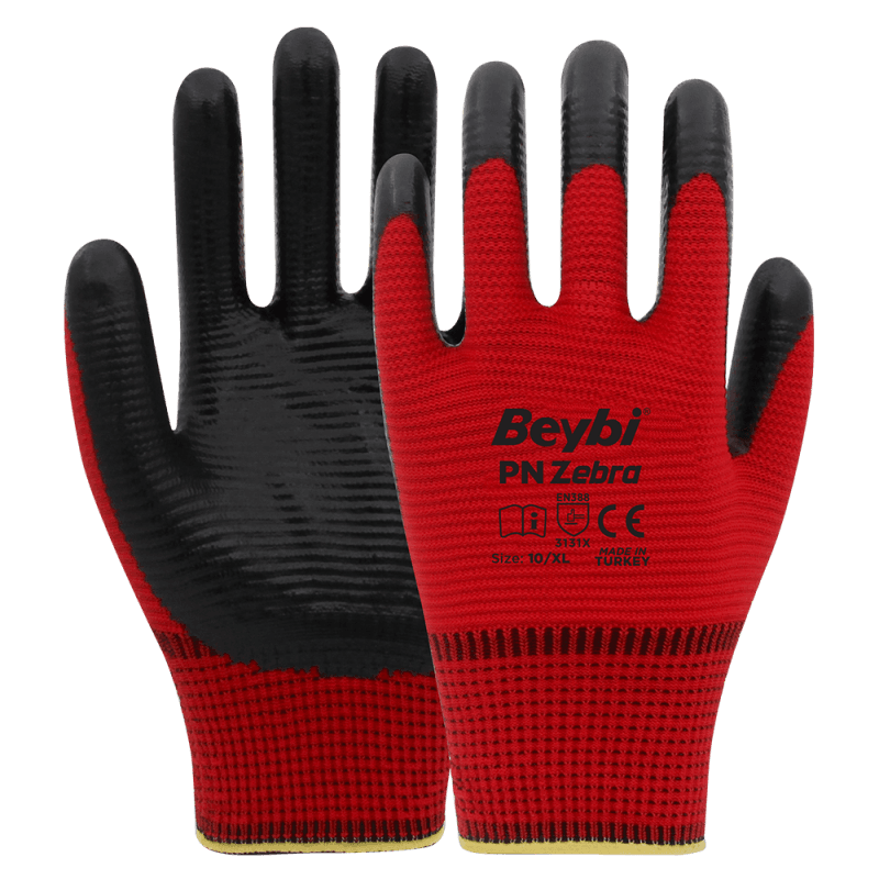 BEYBİ PN5 ZEBRA NİTRİL ELDİVEN KIRMIZI-SİYAH NO:9