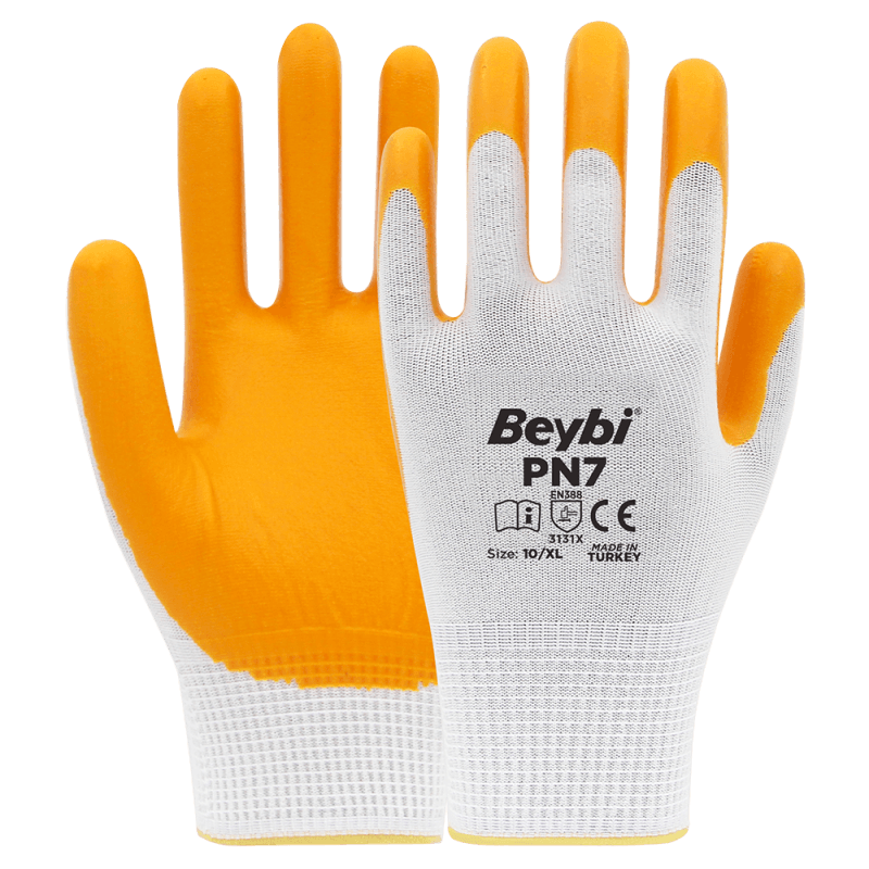 BEYBİ PN7 NİTRİL ELDİVEN BEYAZ-SARI NO:9