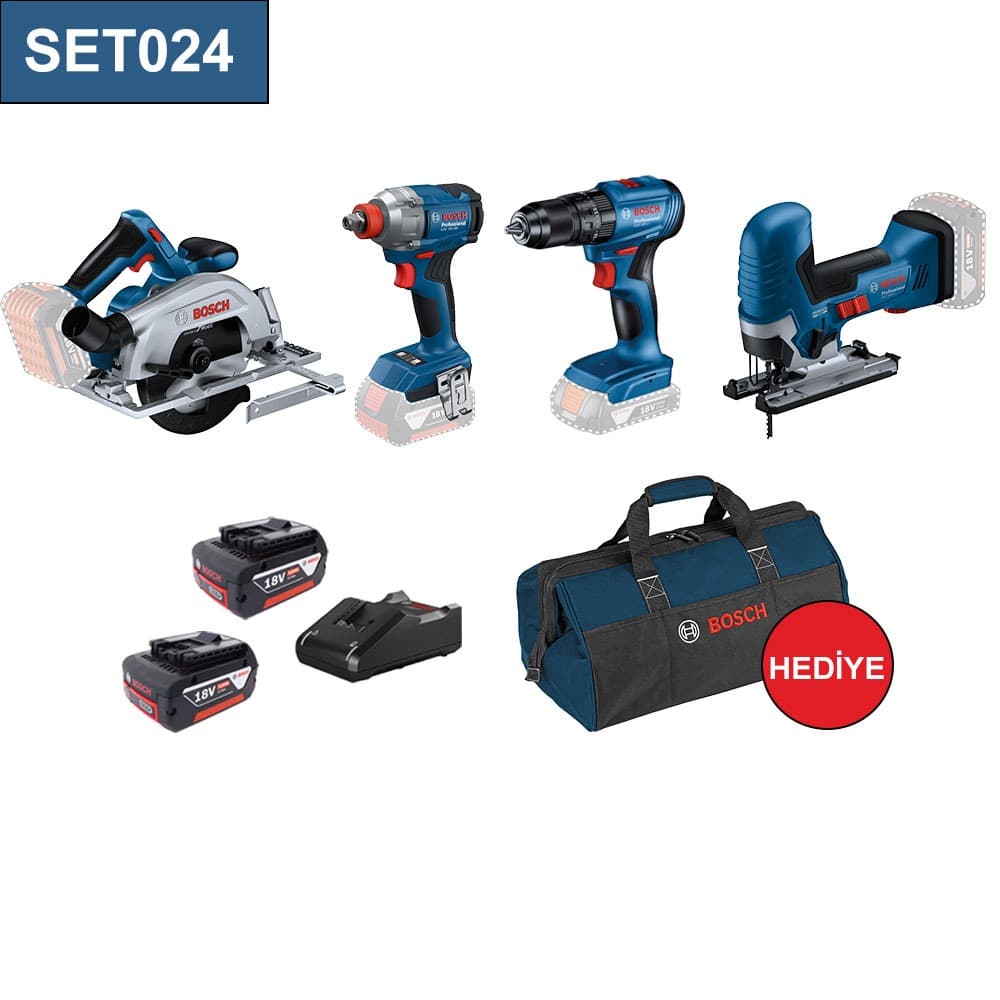 SET024 BOSCH 4 LÜ SET GDX 18V-285+GSB 185 LI+GST 185+GKS 185 2X5.0AH AKÜ+GAL1840 ŞARJ+TAŞIMA ÇANTASI