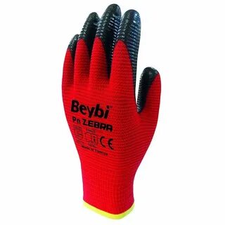 Beybi Pn Zebra Poly Kırmızı-Siyah Astarlı Nitril Eldiven 9