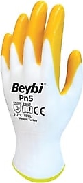 Beybi Pn5 Poly Astarlı Nitril Sarı-Beyaz Eldiven No:9