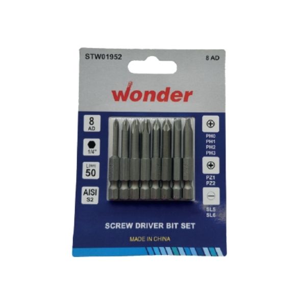 Wonder Yıldız Pozi Düz Bits Uç Seti 50Mm 8 Li (Ph0,Ph1,Ph2,Ph3,Pz1,Pz2,Sl5,Sl6)