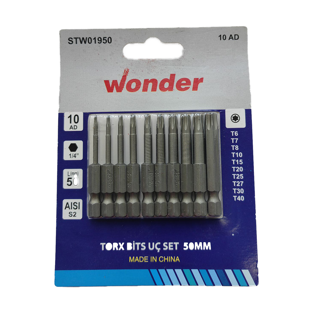 Wonder Torx Bits Uç Set 50Mm 10 Lu (T6,T7,T8,T10,T15,T20, T25, T27, T30,T40)